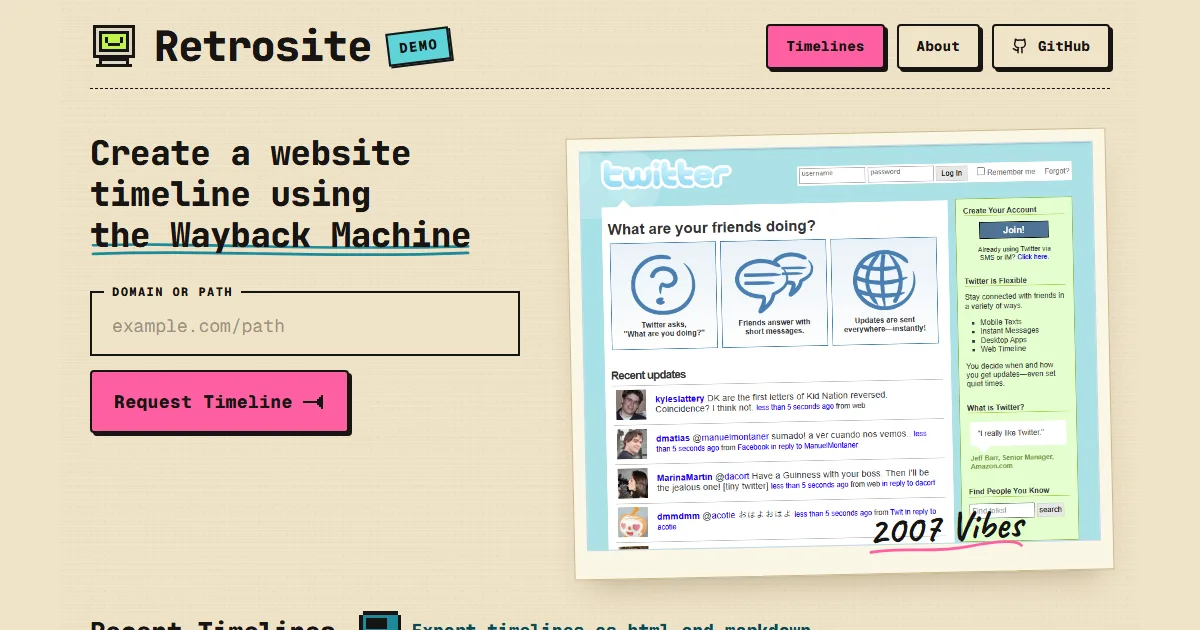 Retrosite demo screenshot