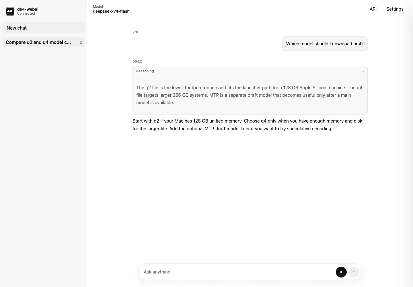 Sample chat with reasoning
